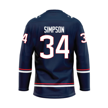 UConn - NCAA Men's Ice Hockey : Owen Simpson - Navy Hockey Jersey