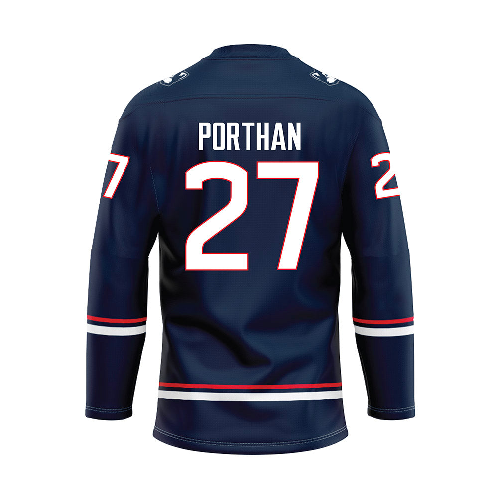 UConn - NCAA Women's Ice Hockey : Taylor Porthan - Navy Hockey Jersey-1