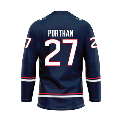 UConn - NCAA Women's Ice Hockey : Taylor Porthan - Navy Hockey Jersey-1