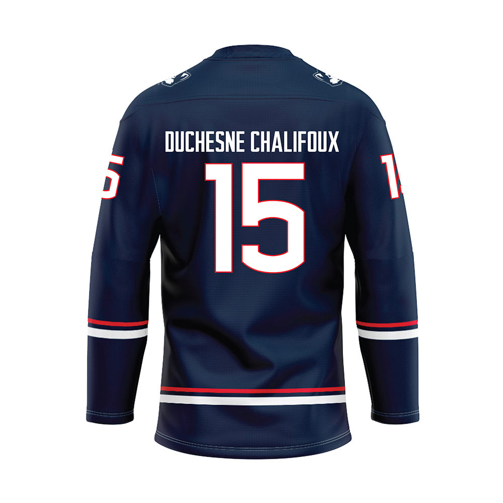 UConn - NCAA Women's Ice Hockey : Meghane Duchesne Chalifoux - Navy Hockey Jersey