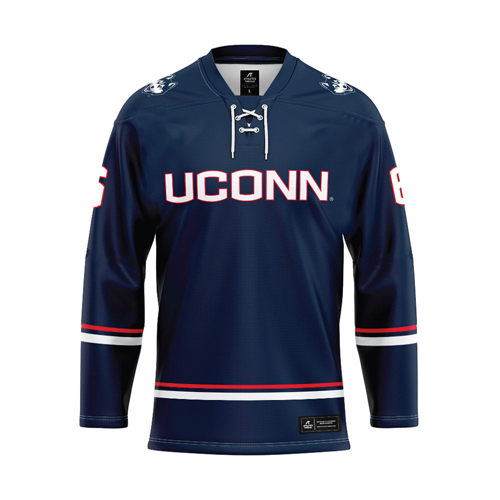 UConn - NCAA Men's Ice Hockey : Andrew Lucas - Navy Hockey Jersey