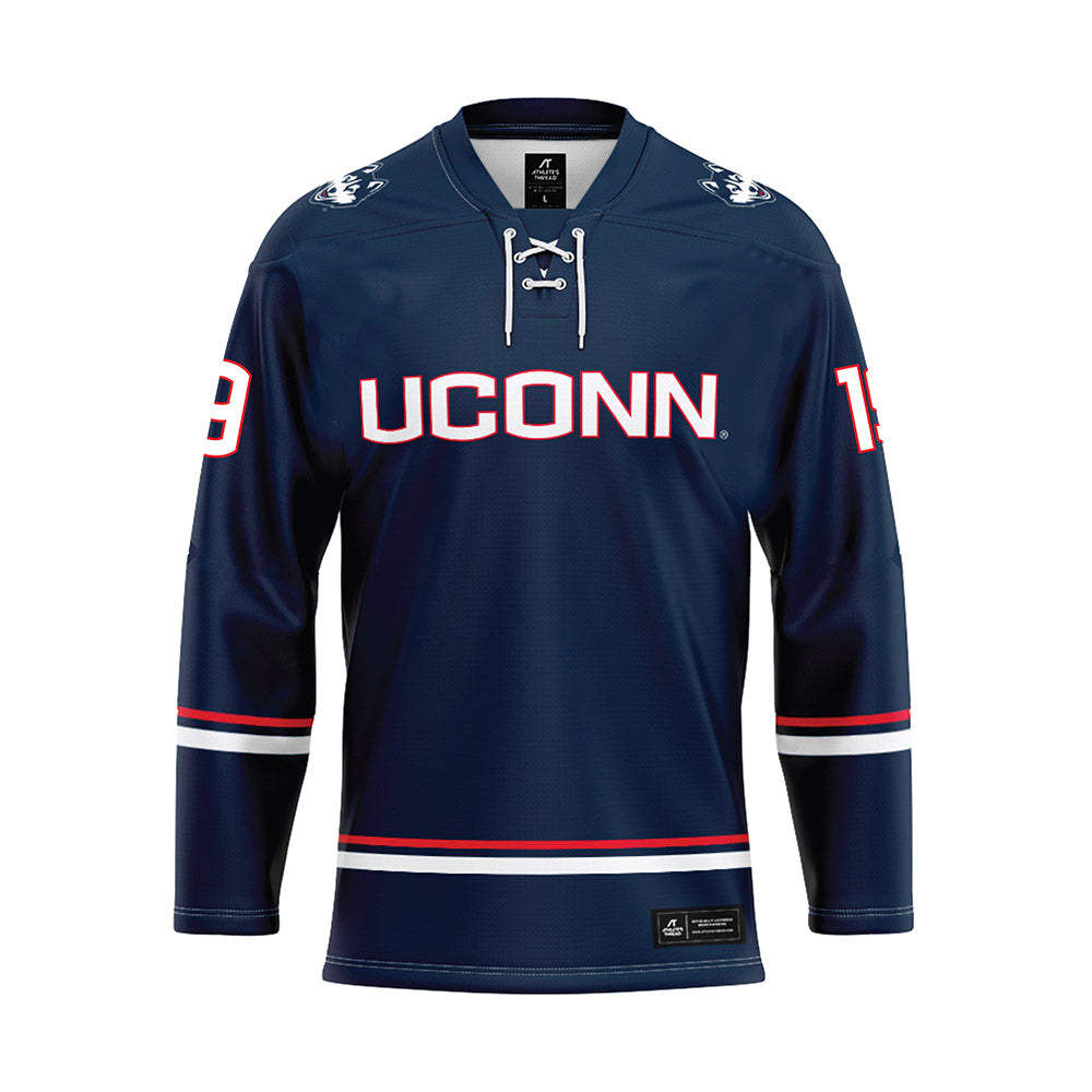 UConn - NCAA Women's Ice Hockey : Megan Woodworth - Navy Hockey Jersey