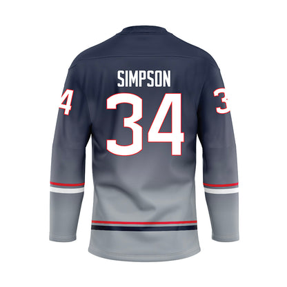 UConn - NCAA Men's Ice Hockey : Owen Simpson - Grey Hockey Jersey