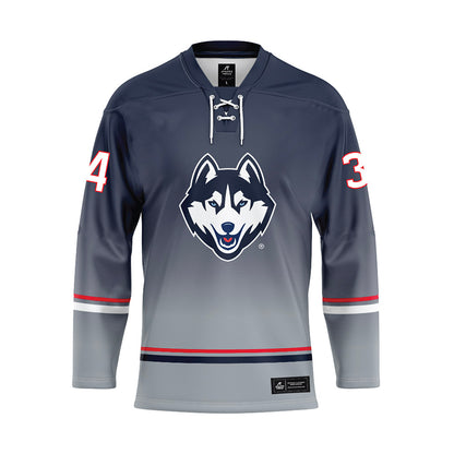 UConn - NCAA Men's Ice Hockey : Owen Simpson - Grey Hockey Jersey