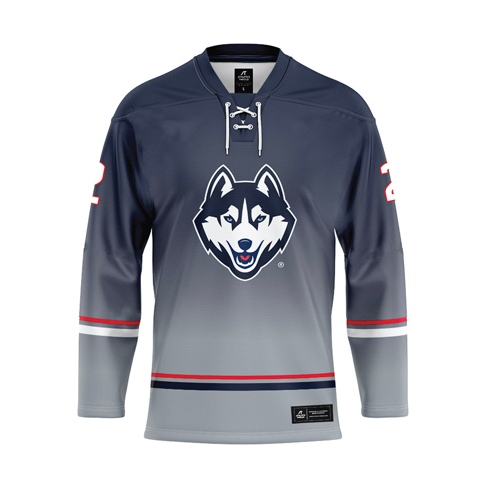 UConn - NCAA Men's Ice Hockey : Brendan Dunphy - Grey Hockey Jersey-0