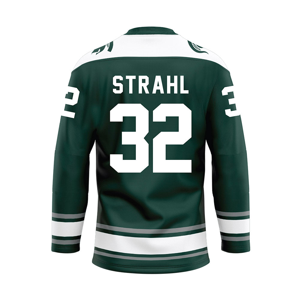 Michigan State - NCAA Men's Ice Hockey : Melvin Strahl - Green Hockey Jersey-1