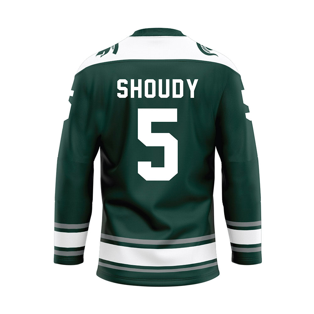 Michigan State - NCAA Men's Ice Hockey : Travis Shoudy - Green Hockey Jersey-1