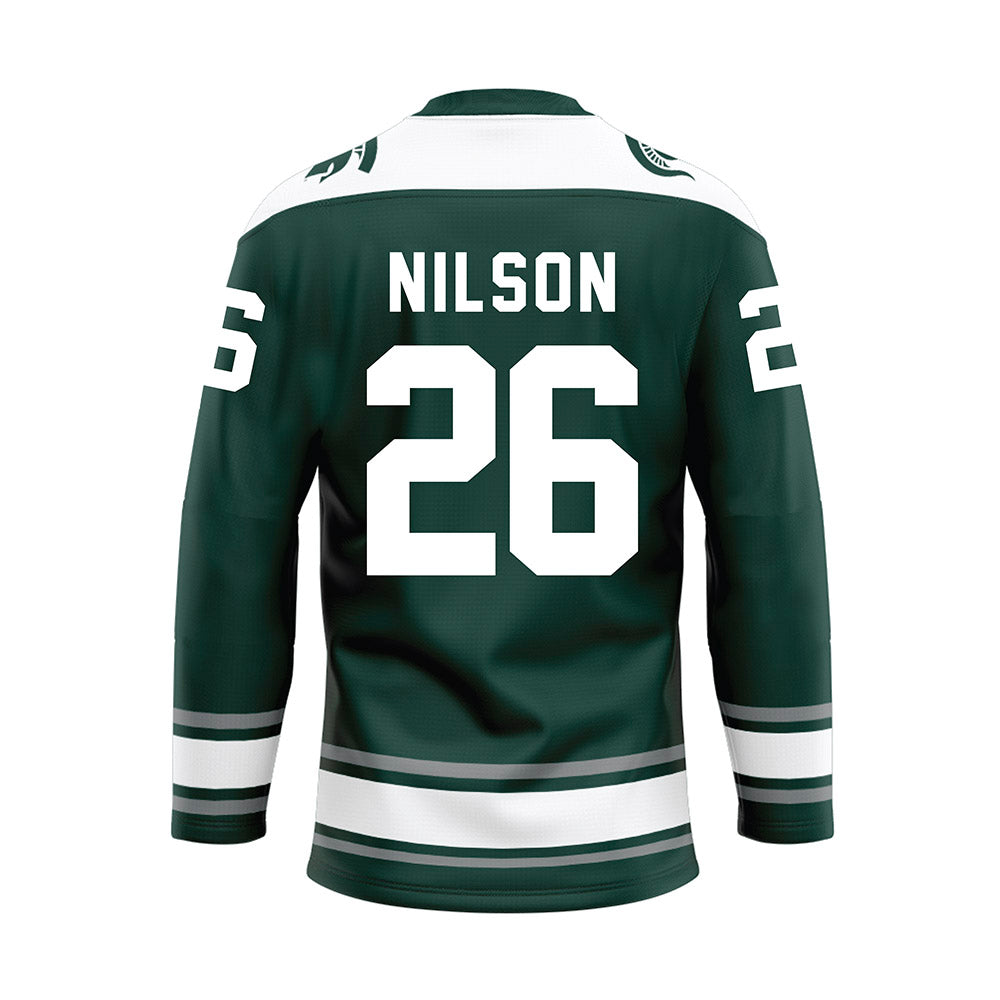 Michigan State - NCAA Men's Ice Hockey : Eric Nilson - Green Hockey Jersey-1
