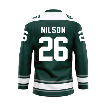 Michigan State - NCAA Men's Ice Hockey : Eric Nilson - Green Hockey Jersey-1