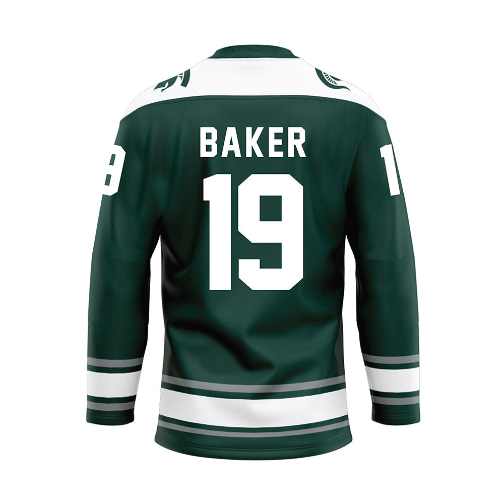Michigan State - NCAA Men's Ice Hockey : Austin Baker - Green Hockey Jersey-1