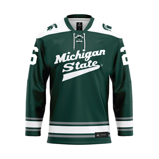 Michigan State - NCAA Men's Ice Hockey : Eric Nilson - Green Hockey Jersey-0