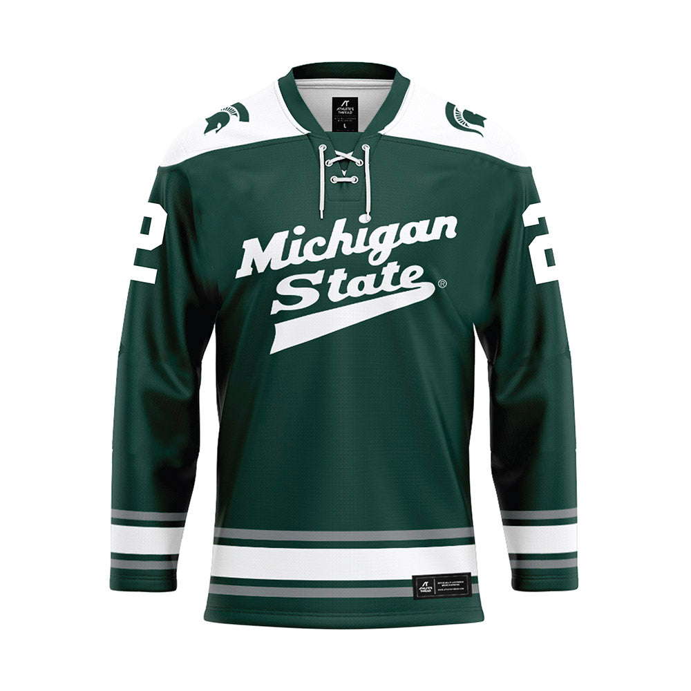 Michigan State - NCAA Men's Ice Hockey : Porter Martone - Green Hockey Jersey-0