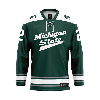 Michigan State - NCAA Men's Ice Hockey : Porter Martone - Green Hockey Jersey-0