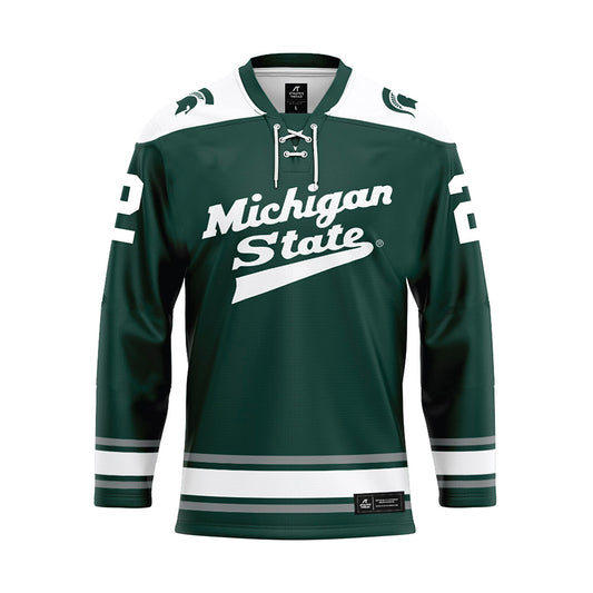 Michigan State - NCAA Men's Ice Hockey : Porter Martone - Green Hockey Jersey-0