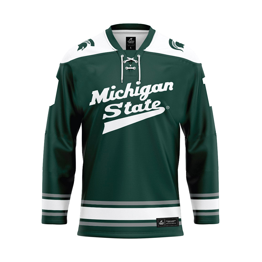 Michigan State - NCAA Men's Ice Hockey : Austin Baker - Green Hockey Jersey-0