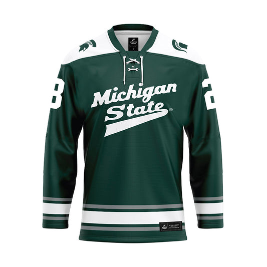 Michigan State - NCAA Men's Ice Hockey : Reed Lebster - Green Hockey Jersey-0