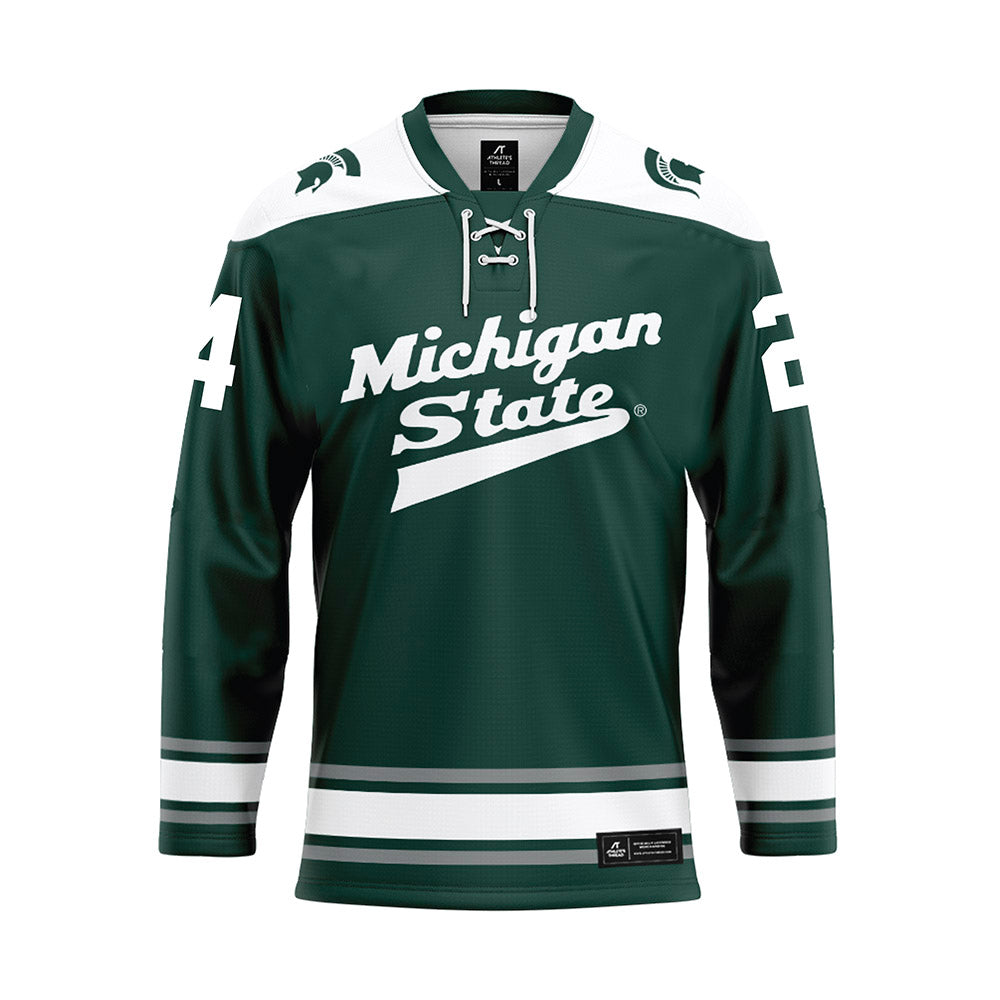 Michigan State - NCAA Men's Ice Hockey : Nathan Mackie - Green Hockey Jersey-0