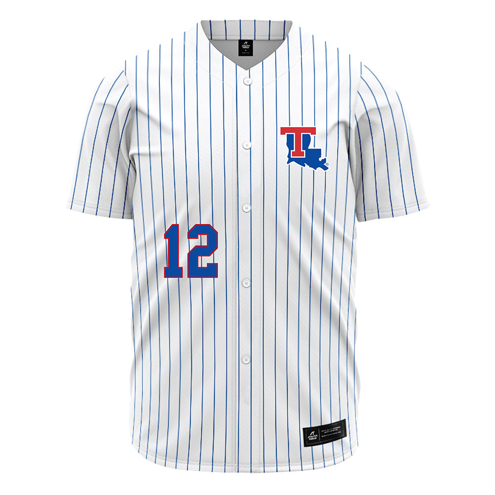 LA Tech - NCAA Baseball : Luke Cooley - White Pinstripe Jersey-0