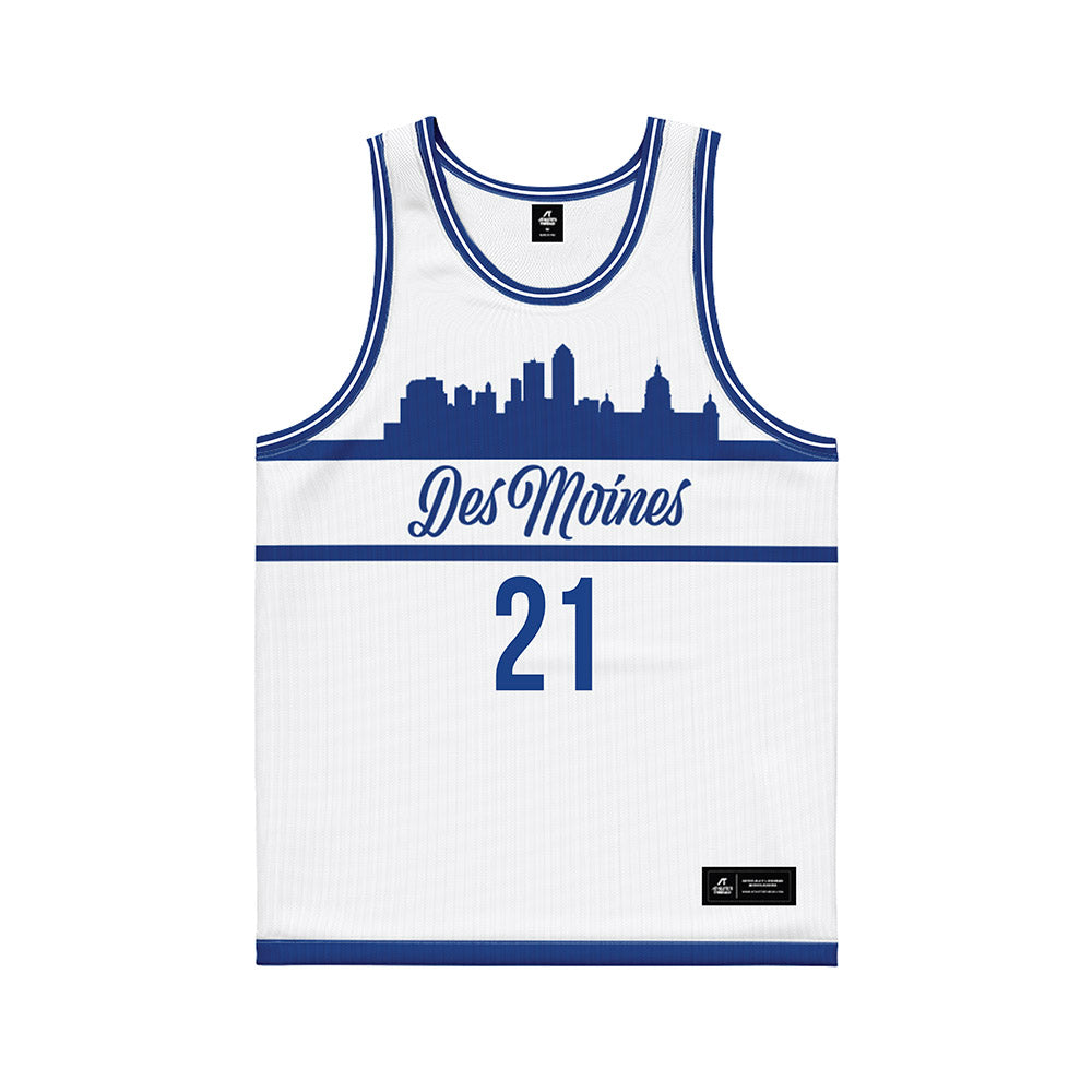 Drake - NCAA Men's Basketball : Andrew Alia - White Basketball Jersey-0