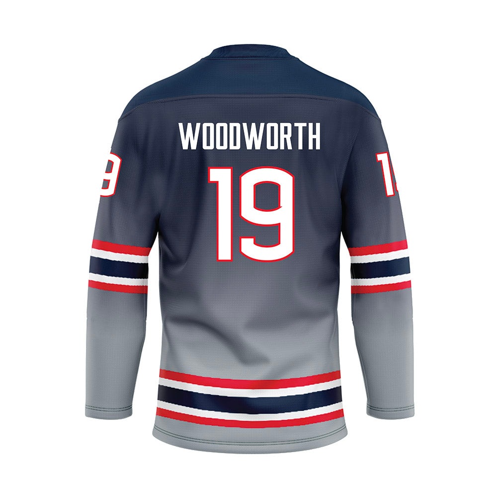 UConn - NCAA Women's Ice Hockey : Megan Woodworth - Grey Hockey Jersey