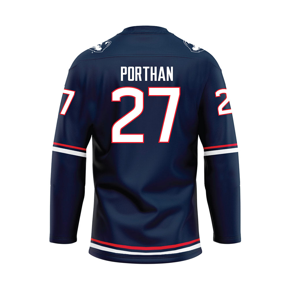 UConn - NCAA Women's Ice Hockey : Taylor Porthan - Navy Hockey Jersey-1