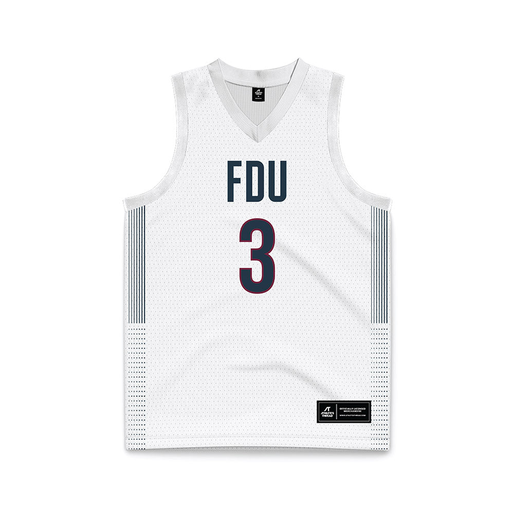 FDU - NCAA Men's Basketball : Raysean Johnson - White Basketball Jersey-0