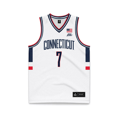 UConn - NCAA Men's Basketball : Jacob Furphy - White Basketball Jersey-0