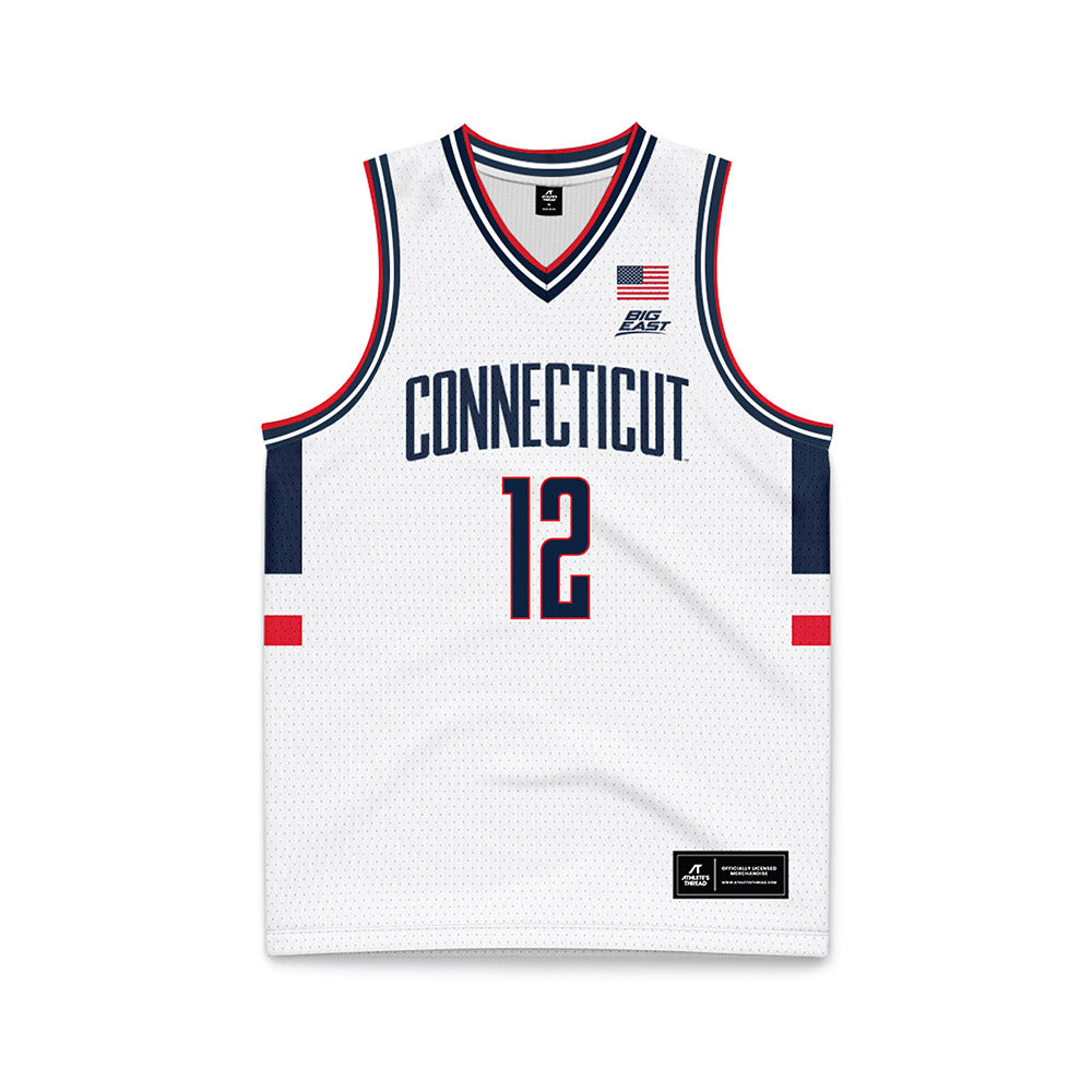 UConn - NCAA Men's Basketball : Eric Reibe - White Basketball Jersey-0