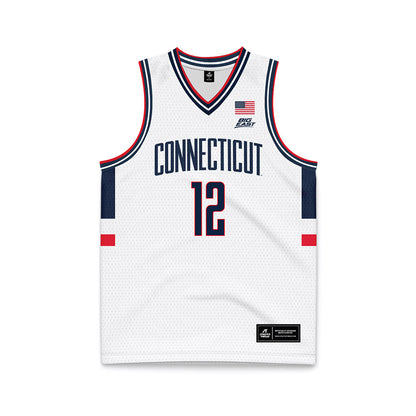 UConn - NCAA Men's Basketball : Eric Reibe - White Basketball Jersey-0