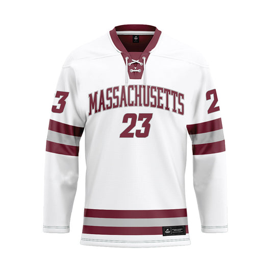 UMass - NCAA Men's Ice Hockey : Francesco Dell'Elce - White Hockey Jersey