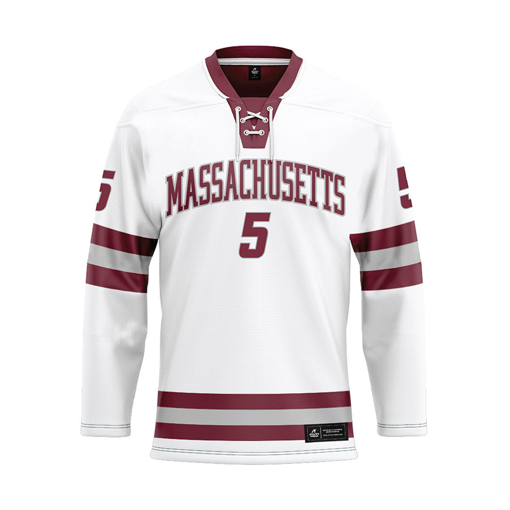 UMass - NCAA Men's Ice Hockey : Linden Alger - White Hockey Jersey