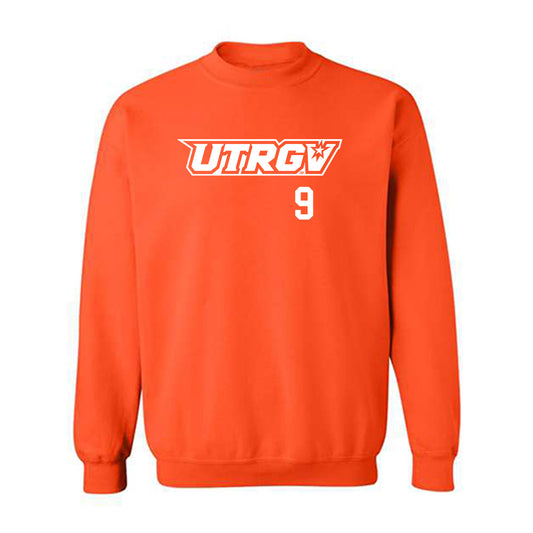 UTRGV - NCAA Baseball : Evan Maldonado - Orange Crewneck Sweatshirt-0