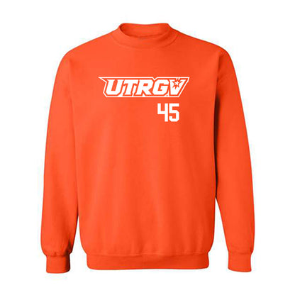 UTRGV - NCAA Baseball : Emir Encalada Jr - Orange Crewneck Sweatshirt-0