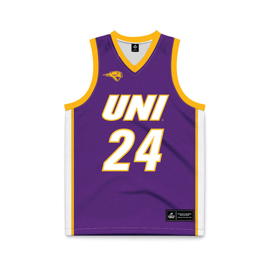 Northern Iowa - NCAA Men's Basketball : Jalen Wilson - Purple Basketball Jersey-0