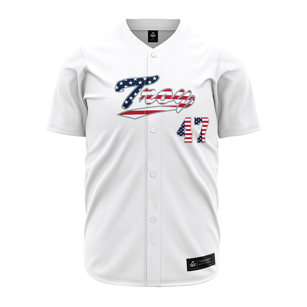 Troy - NCAA Baseball : Noah Thigpen - White Jersey