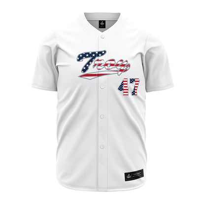 Troy - NCAA Baseball : Noah Thigpen - White Jersey