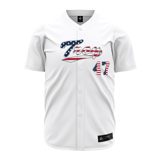 Troy - NCAA Baseball : Noah Thigpen - White Jersey