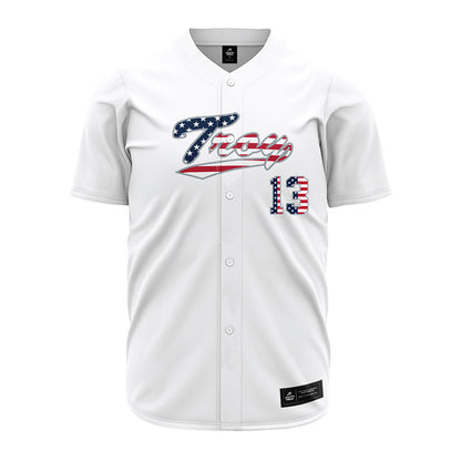 Troy - NCAA Baseball : Peryn Bland - White Jersey-0