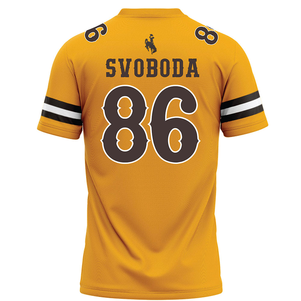 Wyoming - NCAA Football : Evan Svoboda - Gold Football Jersey-1