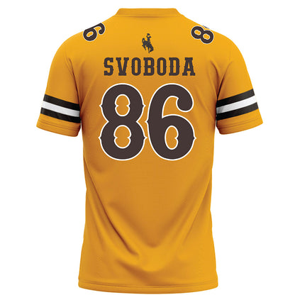 Wyoming - NCAA Football : Evan Svoboda - Gold Football Jersey-1