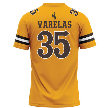 Wyoming - NCAA Football : Nikos Varelas - Gold Football Jersey