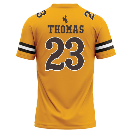 Wyoming - NCAA Football : Jones Thomas - Gold Football Jersey-1