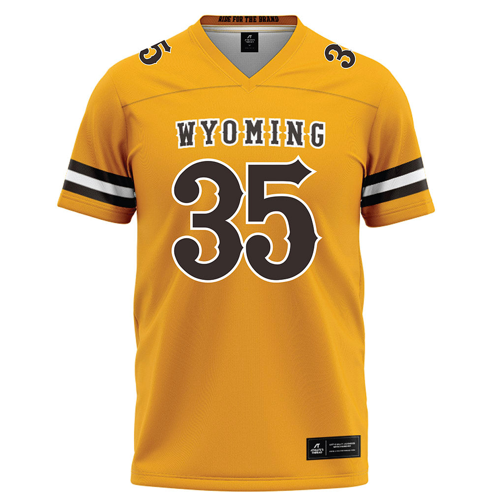 Wyoming - NCAA Football : Nikos Varelas - Gold Football Jersey