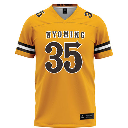 Wyoming - NCAA Football : Nikos Varelas - Gold Football Jersey