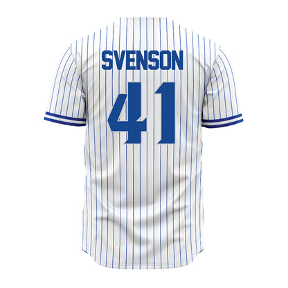 Seton Hall - NCAA Baseball : Steven Svenson - White Pinstripe Jersey-1