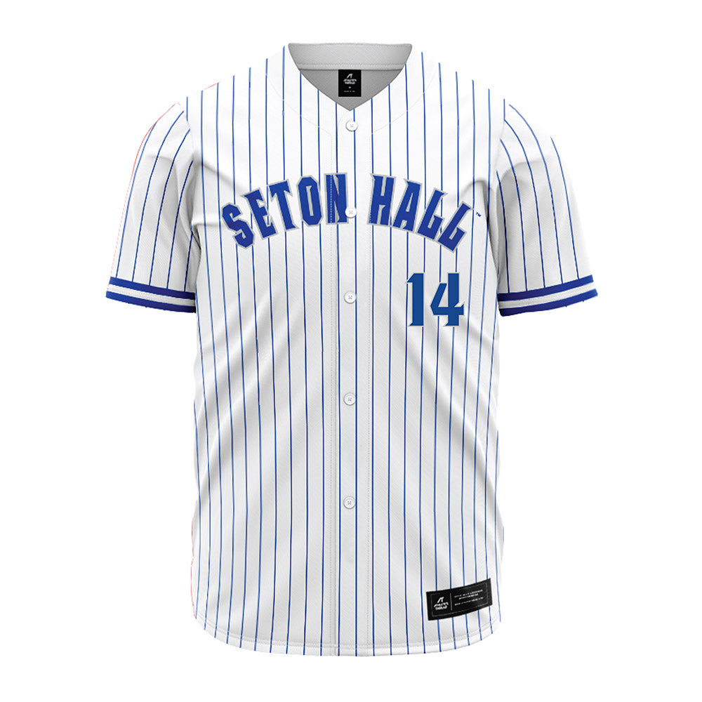 Seton Hall - NCAA Baseball : Daniel Frontera - White Pinstripe Jersey-0