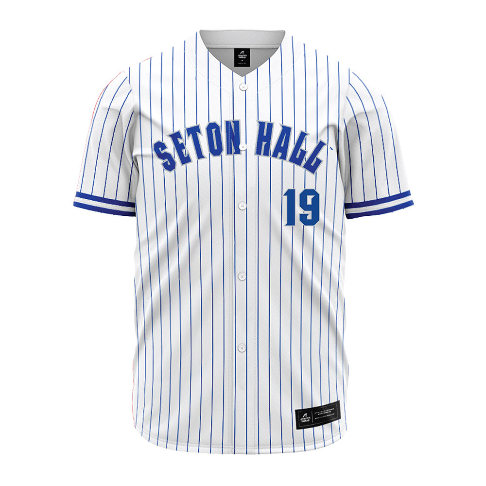 Seton Hall - NCAA Baseball : John Downing - White Pinstripe Jersey-0