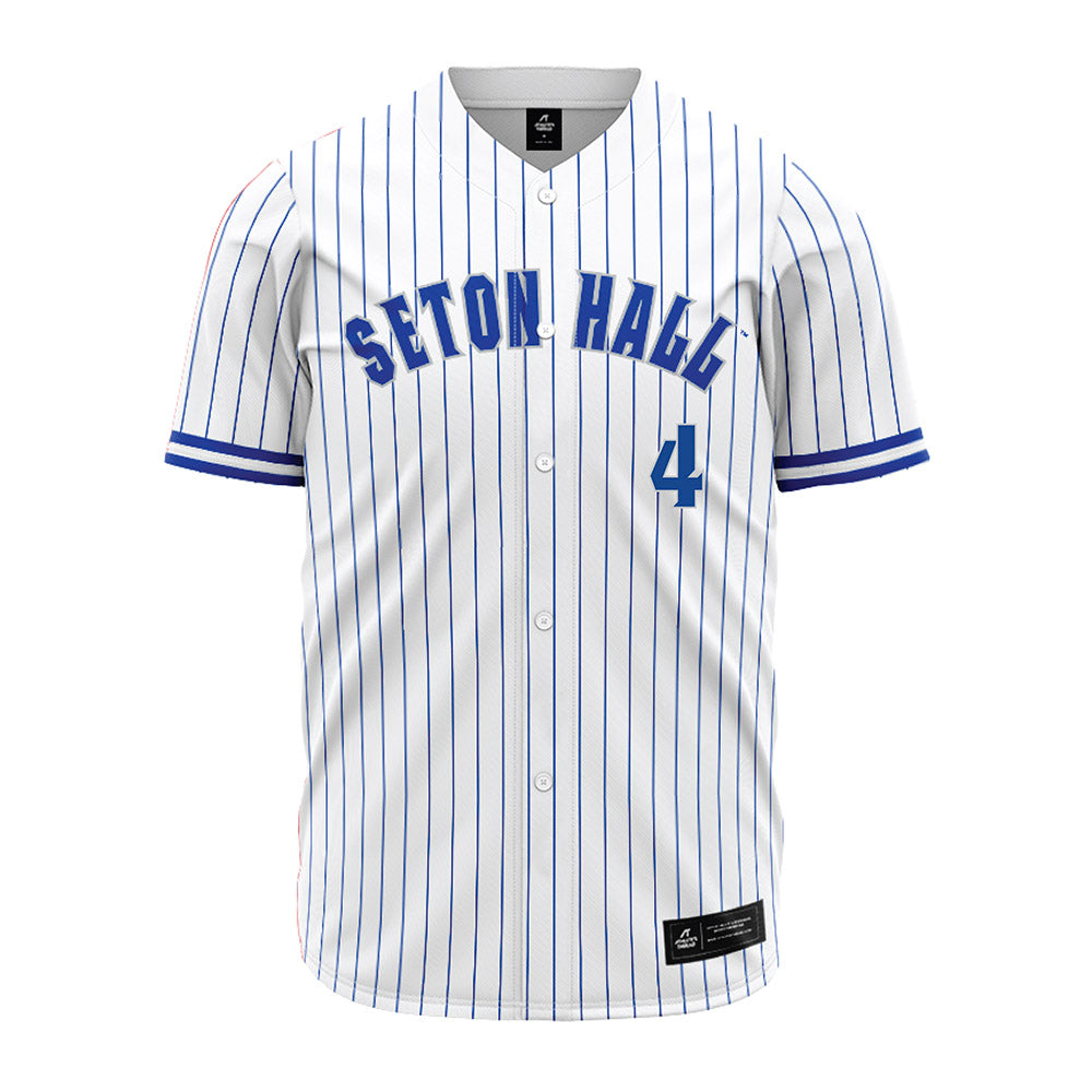 Seton Hall - NCAA Baseball : Nicholas Bisaccia - White Pinstripe Jersey-0