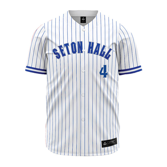 Seton Hall - NCAA Baseball : Nicholas Bisaccia - White Pinstripe Jersey-0