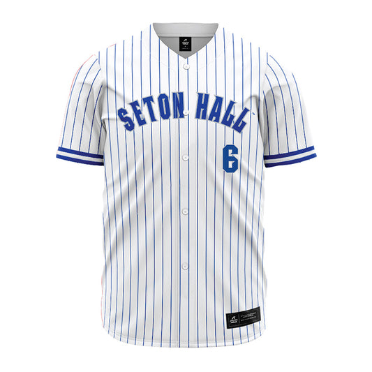 Seton Hall - NCAA Baseball : Casey Cumiskey - White Pinstripe Jersey-0